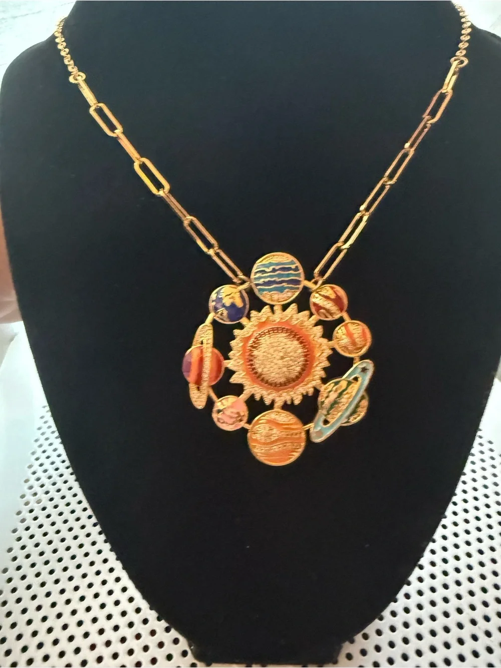 Gold-Tone Sunflower Planet Pendant Necklace - Multicolor Enamel